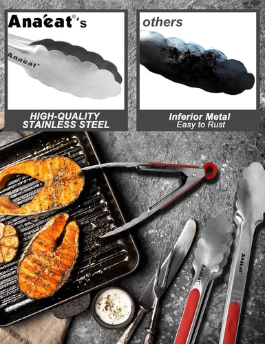 Miniatura 4 de Anaeat Pinzas de barbacoa resistentes de alta calidad para parrilla de cocina y barbacoa, pinzas de bloqueo de acero inoxidable antideslizantes de 3