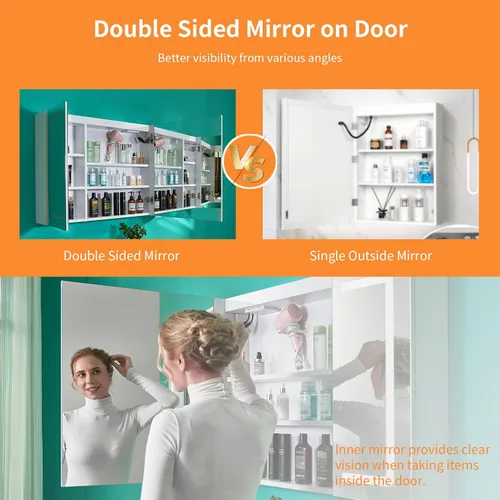 Miniatura 7 de FCH Botiquín LED con espejo inteligente, botiquín de baño de 48 pulgadas de ancho con Bluetooth y altavoz, reloj, pantalla de temperatura ambiente