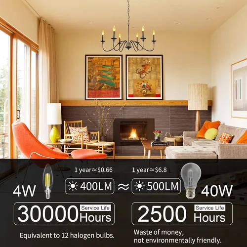 Miniatura 3 de comzler Bombilla LED E12 para candelabro regulable, bombilla de lámpara de araña 2700K blanco cálido, equivalente a 40W, bombillas tipo B