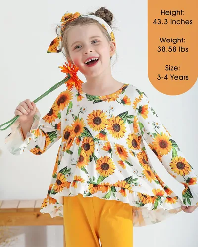 Miniatura 114 de Kucnuzki Conjunto de ropa para bebé niña pequeña, camisa de manga con volantes, pantalón floral, ropa de otoño e invierno para niña