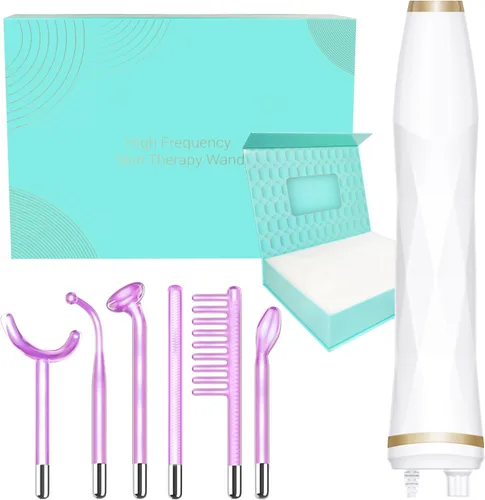 TUMAKOU - Varita facial de alta frecuencia, máquina portátil de piel facial de alta frecuencia con luz violeta - con 6 tubos de vidrio (blanco)