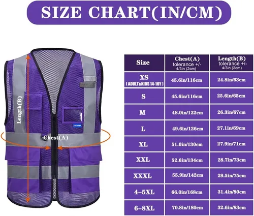 Miniatura 2 de A-SAFETY Chaleco reflectante de seguridad de malla de alta visibilidad con bolsillos y cremallera, chaleco de trabajo Hi Viz para hombres y mujeres