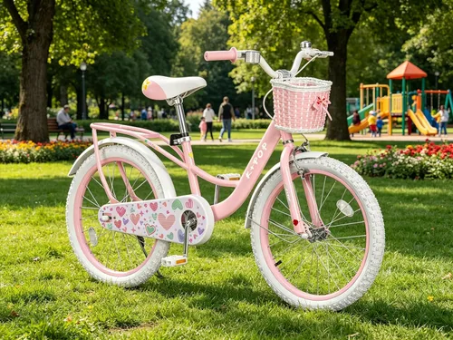 Miniatura 10 de Bicicleta de 20 pulgadas para niñas con canasta, bicicleta para niños de 7 a 12 años, bicicleta de crucero de playa verde y rosa para niñas, frenos