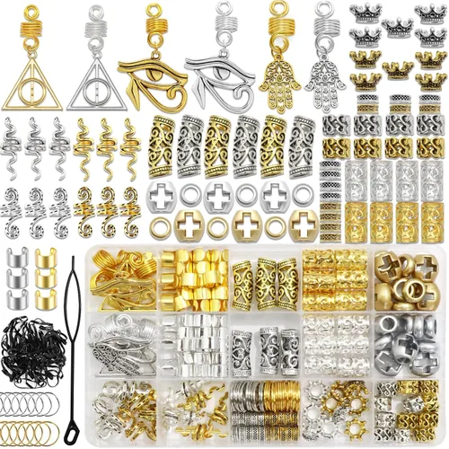 Miniatura 8 de 217 pulseras doradas para el cabello, para trenzas, cuentas de rastas de metal, joyería de perlas Loc, accesorios para trenzas, decoración