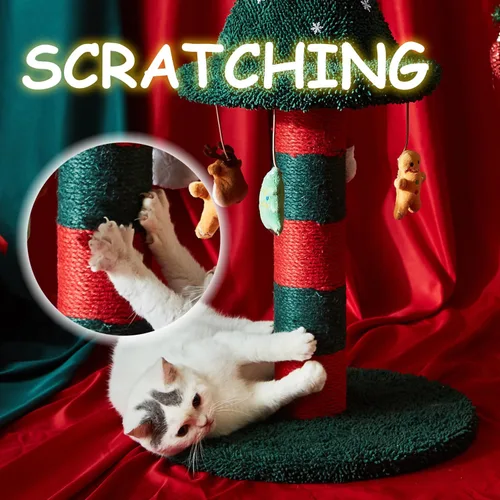 Miniatura 5 de Poste rascador para gatos con 4 juguetes de peluche colgantes, alternativa al árbol de Navidad, dale a tu gato un juguete y rascador en uno con este