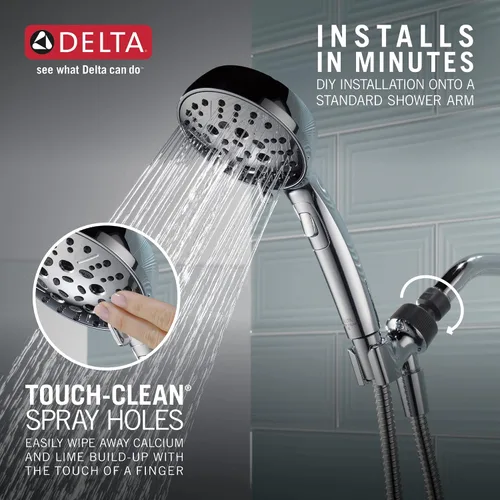 Miniatura 6 de Delta Faucet H2Okinetic - Cabezal de ducha de mano de 6 ajustes, ducha cromada con manguera, ducha de mano 1.75 GPM, cromo 75536