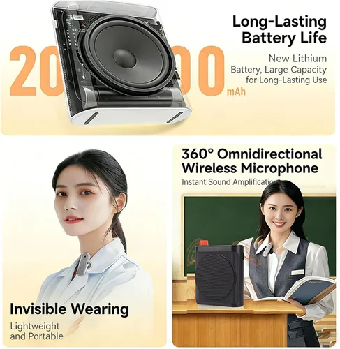 Miniatura 9 de Amplificador de voz inalámbrico, micrófono Lavalier Bluetooth con chip de reducción de ruido y magnético, para aula de enseñanza, reuniones y Negro