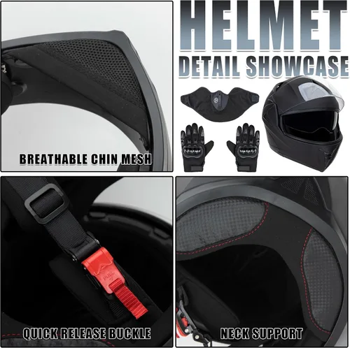 Miniatura 5 de Casco de motocicleta de cara completa aprobado por DOT con doble visera abatible, casco de motocicleta de cara completa con doble visera abatible
