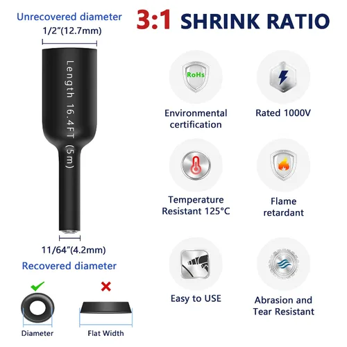 Miniatura 3 de Tubo termorretráctil de 1/2 pulgada, tubo termorretráctil 3:1 de 16.4 pies, forro adhesivo de doble pared, tubo retráctil marino impermeable