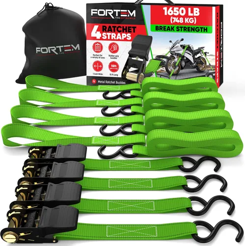 Miniatura 12 de FORTEM Correas de trinquete, juego de correas de amarre de 1650 libras de resistencia a la rotura, paquete de 4 de 15 pies x 1 pulgada, 4 bucles