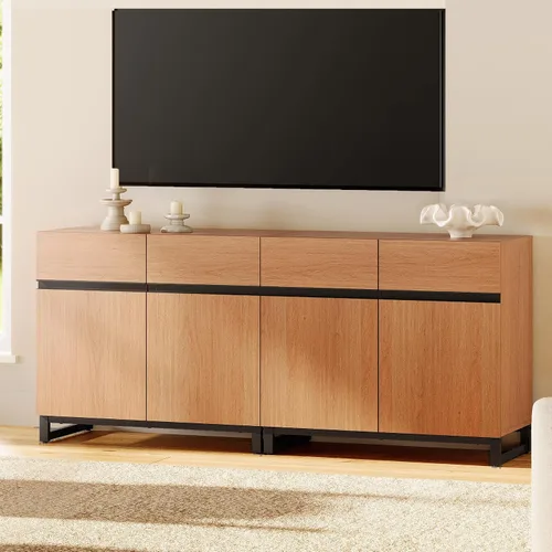 Miniatura 17 de Wampat Moderno soporte de TV para televisores de 100 pulgadas, consola central de entretenimiento 3 en 1 con estantes ajustables y base de metal