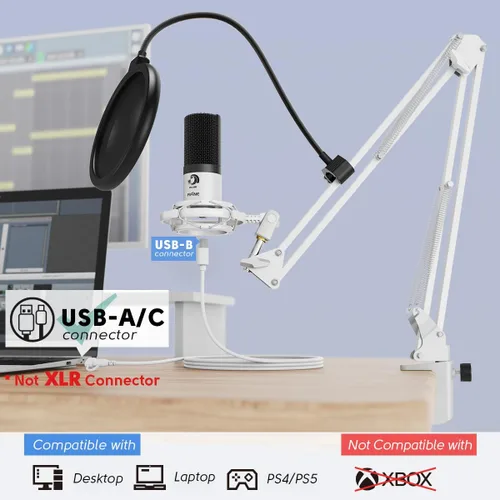 Miniatura 8 de Kit de micrófono de grabación USB FIFINE, micrófono de condensador de estudio para voces, creación de música, voz en off, canto con brazo de boom