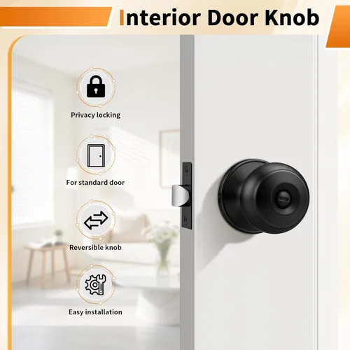 Miniatura 2 de Probrico - Perillas de puerta de negro mate, manijas de puerta con cerradura y perilla, manijas de puerta interior sin llave para baño y dormitorio