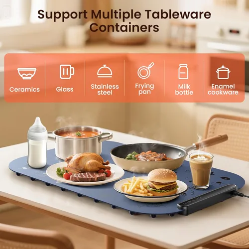 Miniatura 5 de Tapete de calentamiento de alimentos de 24 x 16 pulgadas, almohadillas de calentamiento de temperatura de 3 niveles para alimentos, almohadilla