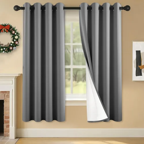 Miniatura 36 de 2 paneles de cortinas 100% opacas, cortinas ligeras con aislamiento térmico con ojales para dormitorio, sala de estar, tratamiento de ventana