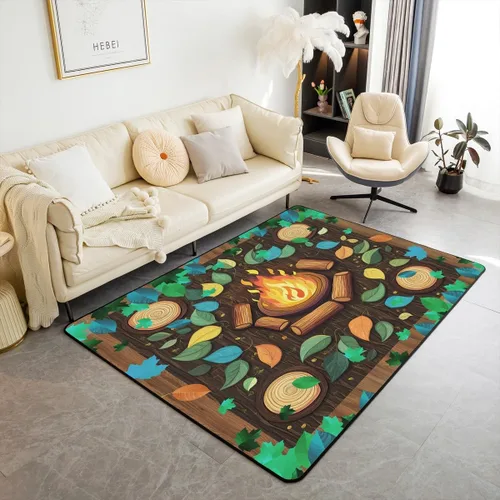 Alfombra de fogata de 3 x 5 pies, decoración de tocones de árbol de bosque para niñas, mujeres, hombres y adolescentes, alfombra de madera marrón