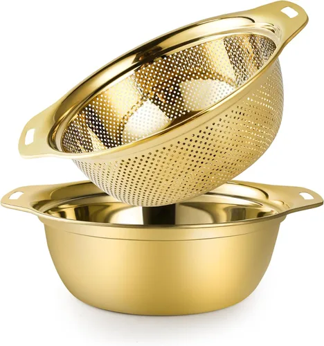 Miniatura 7 de Colador de acero inoxidable 304 de 3 cuartos con tazones para mezclar, colador para alimentos de cocina para lavar verduras, frutas, arroz, apto