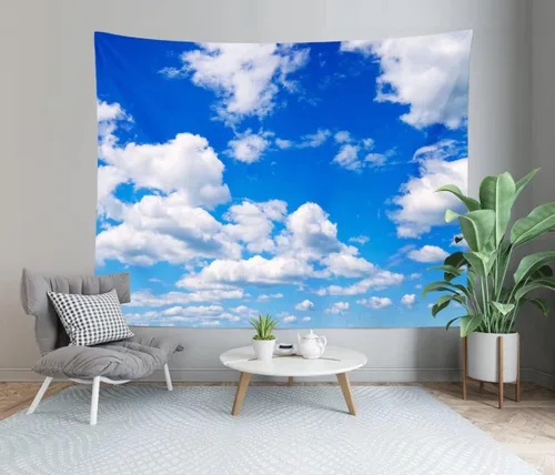 Miniatura 4 de BELECO Tapiz de cielo azul para colgar en la pared, 106 x 70 pulgadas, cielo azul, nubes blancas, telón de fondo, decoración de pared, tapices