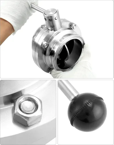 Miniatura 7 de QWORK Válvula de mariposa de acero inoxidable tubo de 3 pulgadas OD - Control de flujo preciso para elaboración de cerveza, transferencia