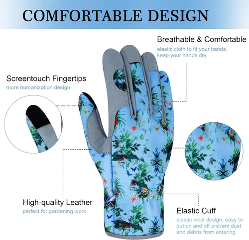 Miniatura 3 de Guantes de Jardinería de Cuero MERTURN para Mujeres, Guantes de Jardín a Prueba de Espinas, Guantes de Trabajo Compatibles con Pantalla Táctil