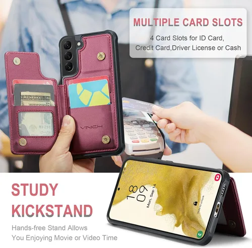 Miniatura 7 de Vinich Funda tipo cartera para Samsung Galaxy S22 con tarjetero, bloqueo RFID, ranuras de crédito, función atril, a prueba de golpes, para Galaxy