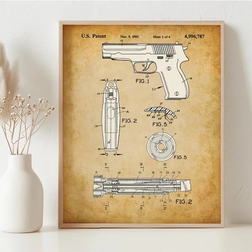 Miniatura 3 de Lone Star Art Sig Sauer 226 - Impresión de patente de pistola enmarcada de 11 x 14 pulgadas para pared, póster de pistola de cueva de hombre, regalo