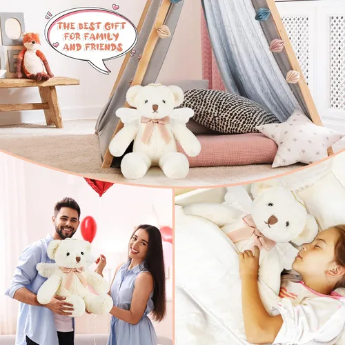 Miniatura 7 de Sratte Oso de ángel de peluche de 16 pulgadas con alas y lazo suave y lindo juguete de peluche para niños y niñas, cumpleaños, baby shower, bautizo