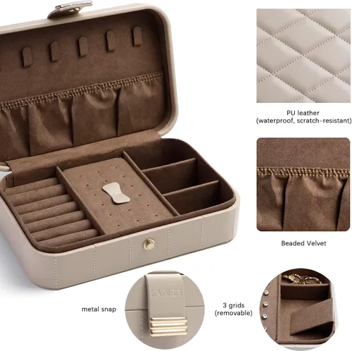 Miniatura 3 de KAMIER Joyero de piel sintética Joyero acolchado de diamante de viaje para anillos, aretes, collares, organizador de joyas portátil de lujo