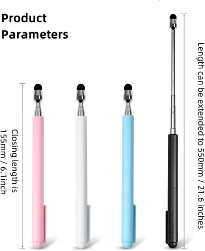 Miniatura 6 de Lápiz óptico telescópico universal para pantallas táctiles, puntero retráctil y lápiz capacitivo con punta especial de flocado, extensible de alta