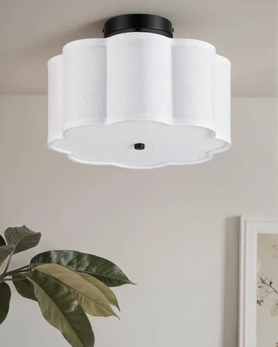 Miniatura 9 de VONLUCE Lámpara de techo semiempotrada de 12.6 pulgadas, moderna lámpara de techo de 3 luces con pantalla en forma de pétalos blancos, 3 enchufes