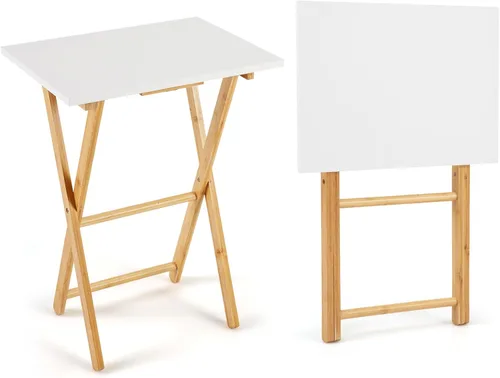 Giantex Mesa plegable para TV – Juego de 2 bandejas de TV de bambú para comer en el sofá, sofá plegable para espacios pequeños, sala de estar,