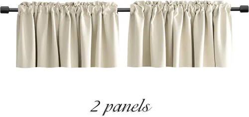 Miniatura 6 de DONREN 2 paneles de cenefas de cortina beige crema para cocina, 52 x 16 pulgadas de largo, oscurecimiento de habitación, cenefas con bolsillo