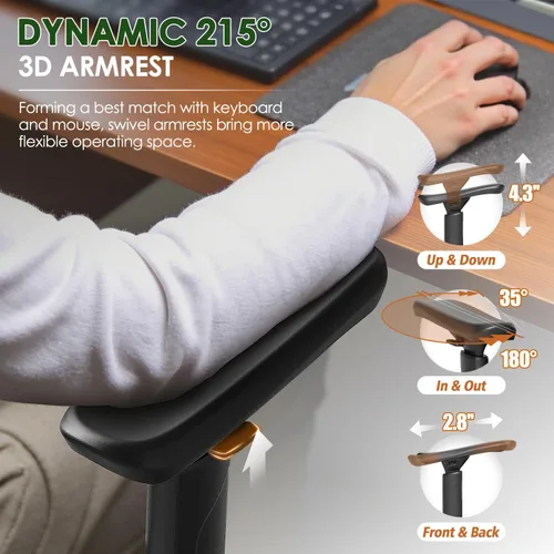 Miniatura 5 de GABRYLLY Silla de oficina ergonómica, silla de malla grande y alta con soporte lumbar, reposabrazos 3D, rotación de 215°, reposacabezas ajustable