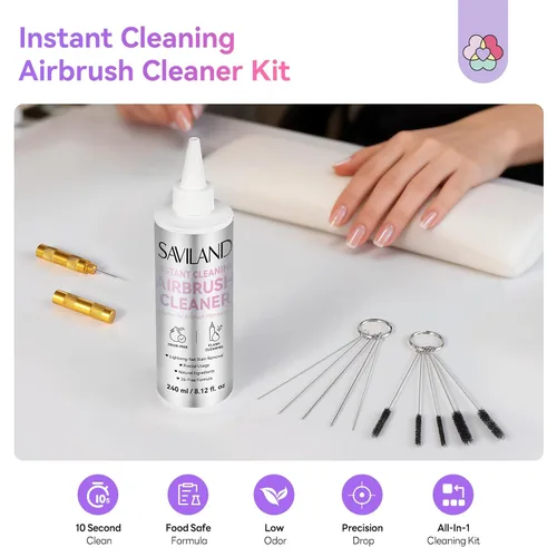 Miniatura 2 de Kit de Limpieza de Aerógrafo SAVILAND: Kit de Limpieza de Aerógrafo Instantáneo 240ml de 10S, Libre de Acetona con Bajo Olor, Incluye Cepillo