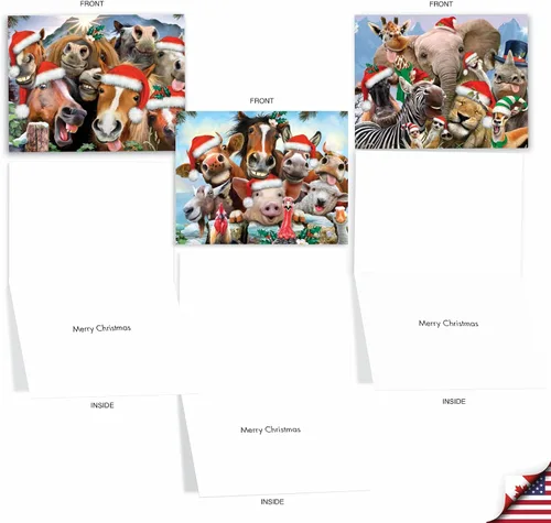 Miniatura 2 de The Best Card Company Paquete variado de 10 tarjetas navideñas de animales con sobres, humor silvestre festivo para hombres y mujeres