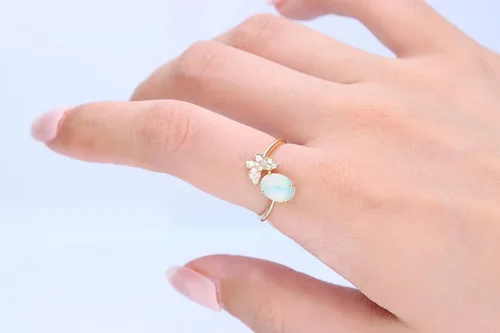 Miniatura 5 de Gin & Grace Anillo de ópalo etíope natural de oro amarillo de 10 quilates con diamantes para mujer Joyería hecha a mano de ópalo