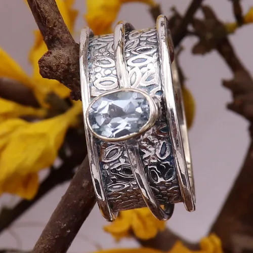 Miniatura 2 de Goyal Exports SRG328A - Anillo giratorio de plata de ley 925 con topacio azul