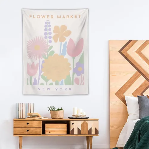 Miniatura 4 de Chordity Tapices Estéticos de Mercado de Flores Botánicas Danesas en Tonos Pastel para Colgar en la Pared Tapiz Bandera Decorativa Para Decoración
