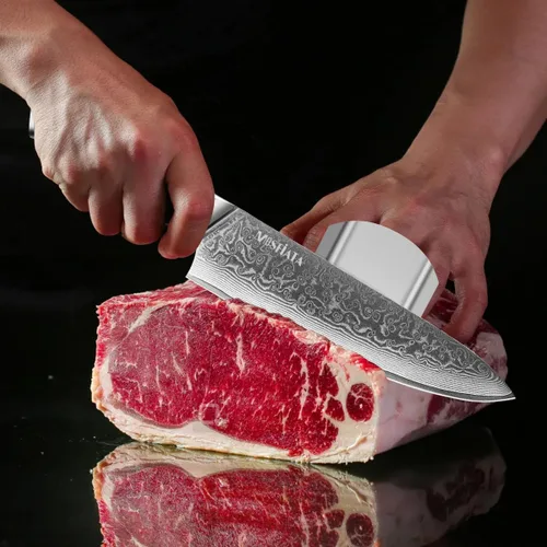Miniatura 3 de MOSFiATA Juego de cuchillos de chef profesional de Damasco, 3 piezas, cuchillo de chef de 8 pulgadas, cuchillo Santoku de 7 pulgadas y cuchillo