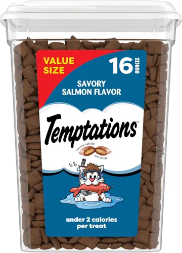 Temptations Golosinas clásicas crujientes y suaves para gatos, sabroso sabor a salmón, tina de 16 onzas