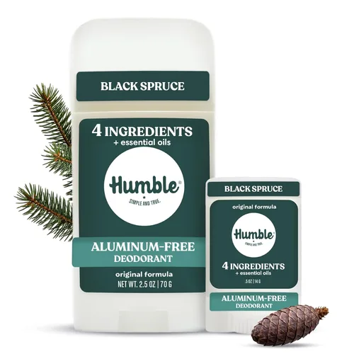 Humble - Desodorante sin aluminio para mujeres y hombres, Black Spruce - Desodorante natural limpio y fresco en barra con aceites esenciales para un