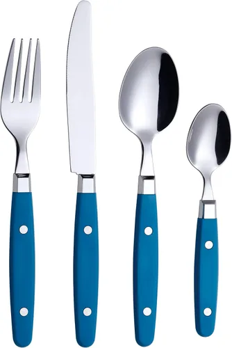 Miniatura 30 de Set de cubiertos Annova, juego retro/remachado de vajilla de acero inoxidable colorida para mesa y cocina, incluye cuchillos de cena, tenedores
