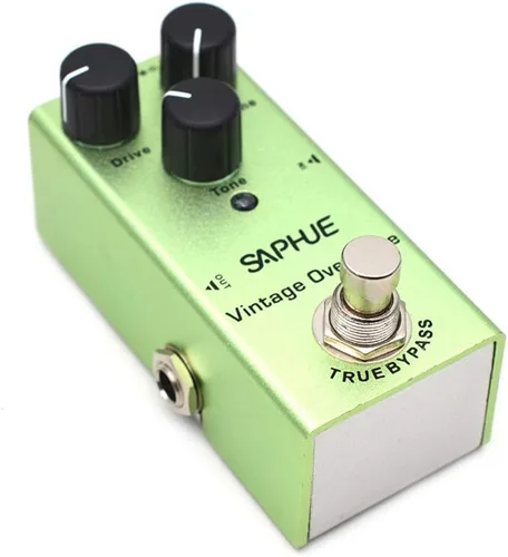 SAPHUE Pedal de efectos Vintage Overdrive para guitarra eléctrica, mini, tipo single, con perillas de Overdrive/Volumen/Tono, carcasa metálica de