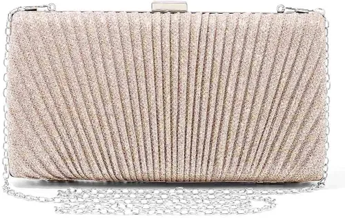 Yokawe Bolso de noche para mujer, con purpurina dorada, plisado, para novia, boda, fiesta, baile de graduación