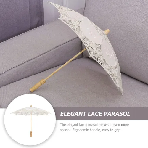 Miniatura 6 de Toddmomy Sombrilla de encaje, paraguas decorativo de boda, sombrilla de encaje para novia, adorno para decoración de fotos, disfraz de dama (blanco)