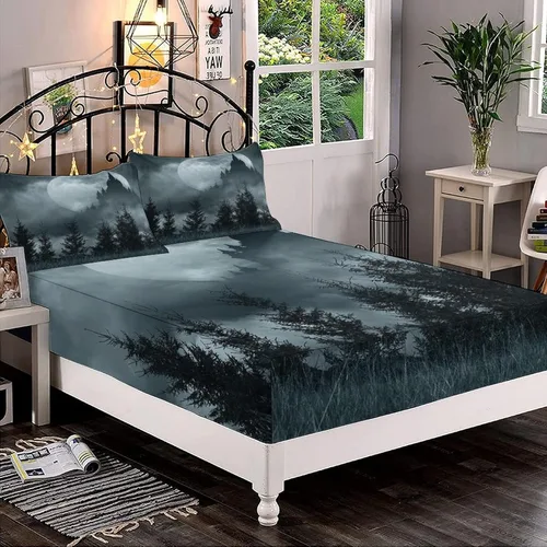 Miniatura 19 de XISUNYA Juego de sábanas decorativas tamaño Queen, juego de sábanas bajeras y 2 fundas de almohada con bolsillos profundos de Halloween