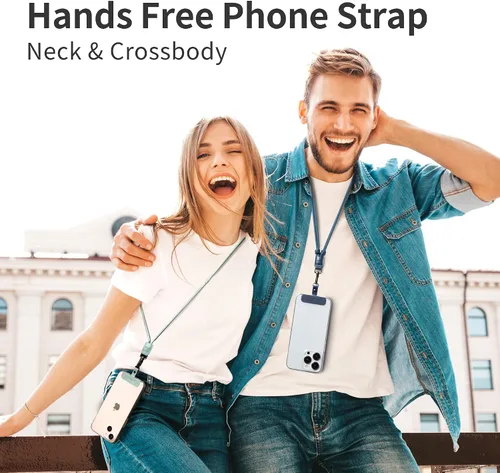 Miniatura 2 de EKAX Cordón para teléfono, 1 correa cruzada personalizable para el cuello, 1 pestaña de piel sintética extraíble, soporte manos libres para Gris