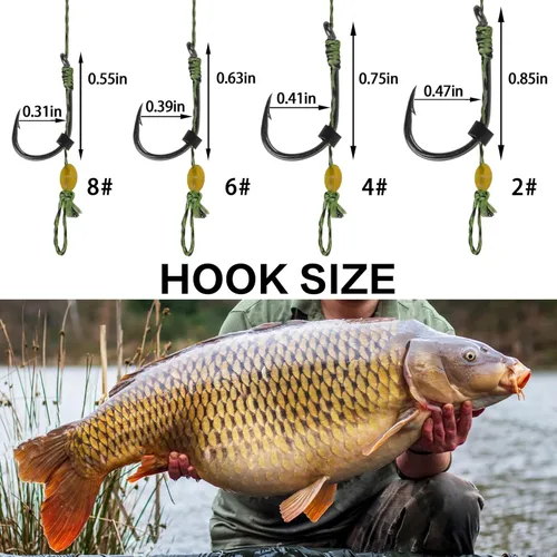 Miniatura 2 de Kits de aparejo de pesca de carpa, 26 piezas/30 piezas, juegos de anzuelos curvados de púas giratorias, paradas de cebo y cuerdas de cebo de pesca