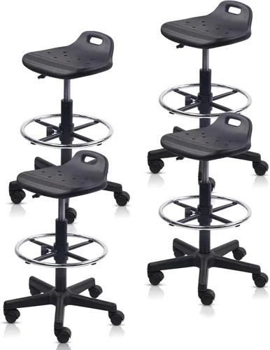 Miniatura 19 de KLASIKA Taburete alto con ruedas de dibujo con soporte de respaldo bajo y anillos ajustables para reposapiés, juego de 2 sillas de escritorio negro