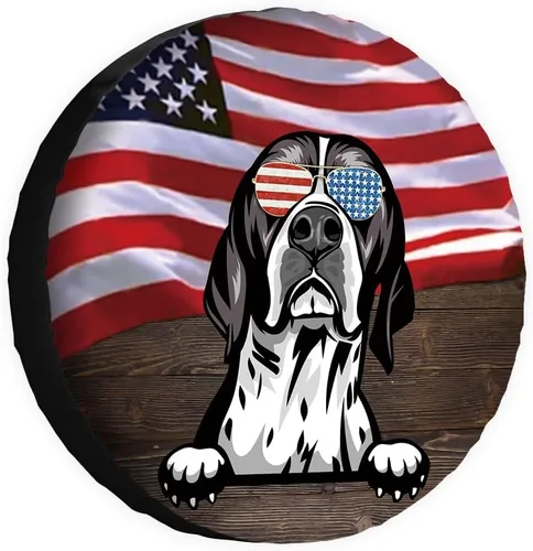 Miniatura 14 de Cubierta de neumático de repuesto para perro salchicha con gafas de sol con bandera de Estados Unidos, fundas protectoras de ruedas a prueba
